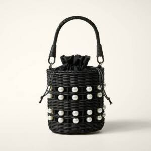 Kate Spade X Target Black Woven Bucket Bag with Pearl Accents
